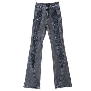 Bebe High Waist Sequin Trim Flared Jeans 25 Acid Wash Charcoal Gray Y2K 0